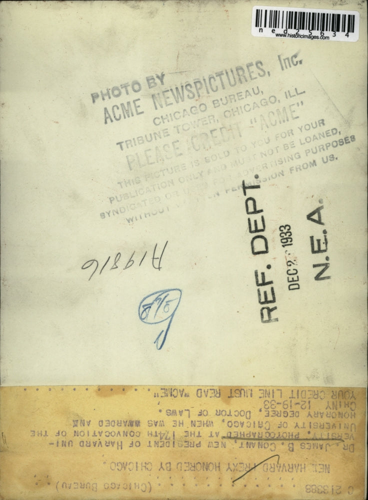 1933 Press Photo Dr, James Contant president of Harvard University