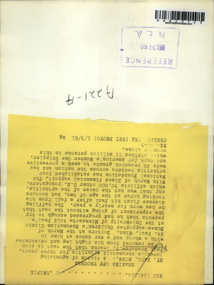 1961 Press Photo St Paul Minn Paul Bradshaw a victim of Juvenile rheumatoid