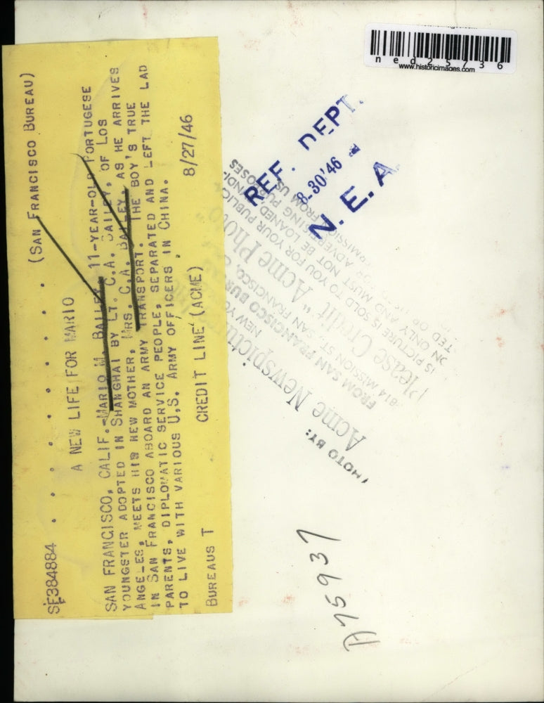 1946 Press Photo Mario M. Bailey Meets Adoptive Mother Mrs. C.A. Bailey