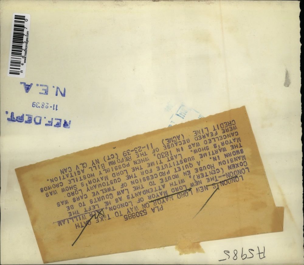 1939 Press Photo London's New Lord Mayor, Sir William Coxen, on Way to Take Oath