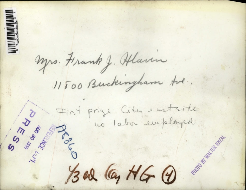 1939 Press Photo First Prize City East Side Garden of Mrs Frank J Hlavin