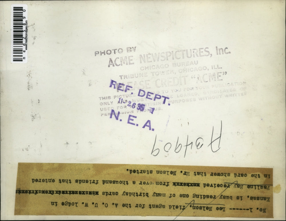 1935 Press Photo Lee Nelson, field agent for the A, O, U, W lodge in Kansas