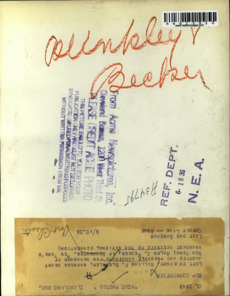 1936 Press Photo William F. Blemsley, supreme court justice and probable