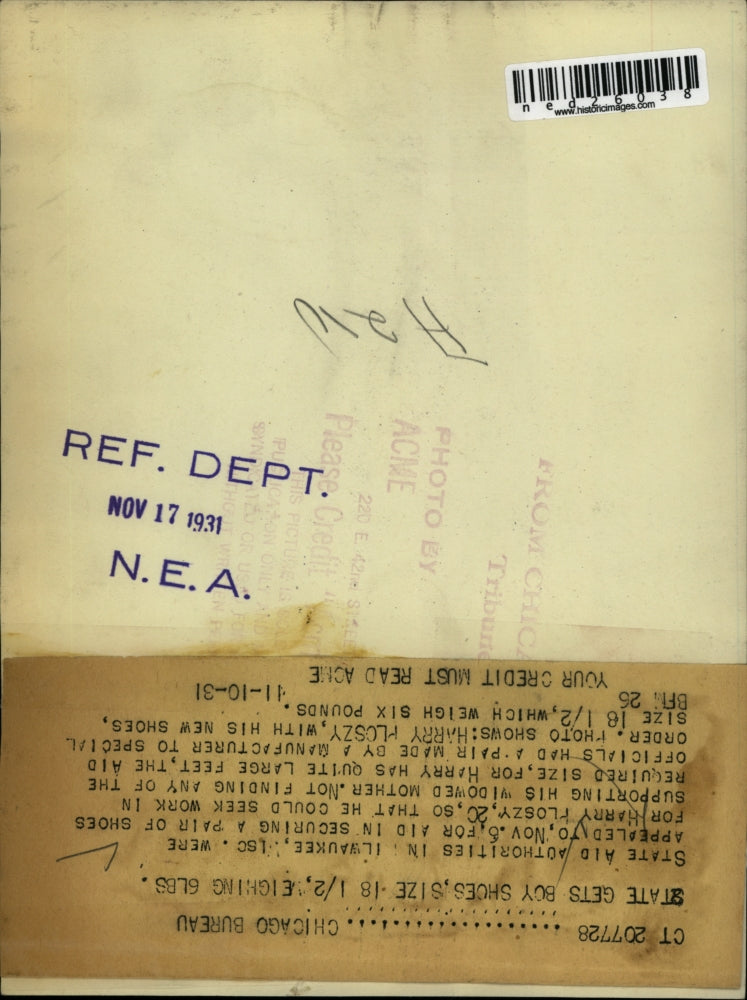 1931 Press Photo State gets Harry Ploszy shoes to find work