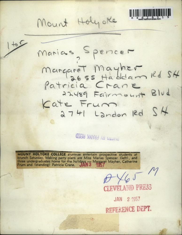 1957 Press Photo Students M. Spencer, M. Mayher, C. Frum & P. Crane plan party