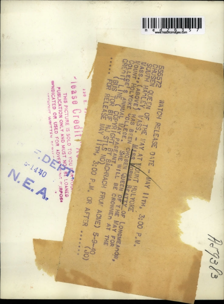 1940 Press Photo Miss Norma Beatty chosen queen of the May at Mount Holyoke