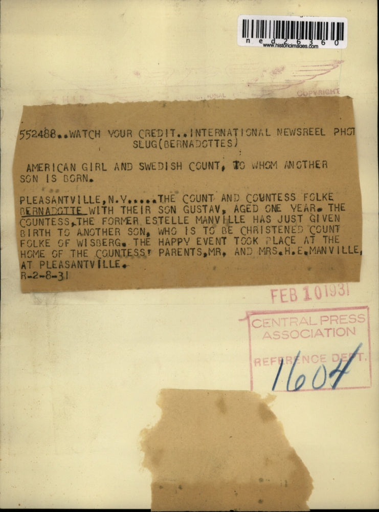 1931 Press Photo Count & Countess Folke Bernadotte with son Gustav