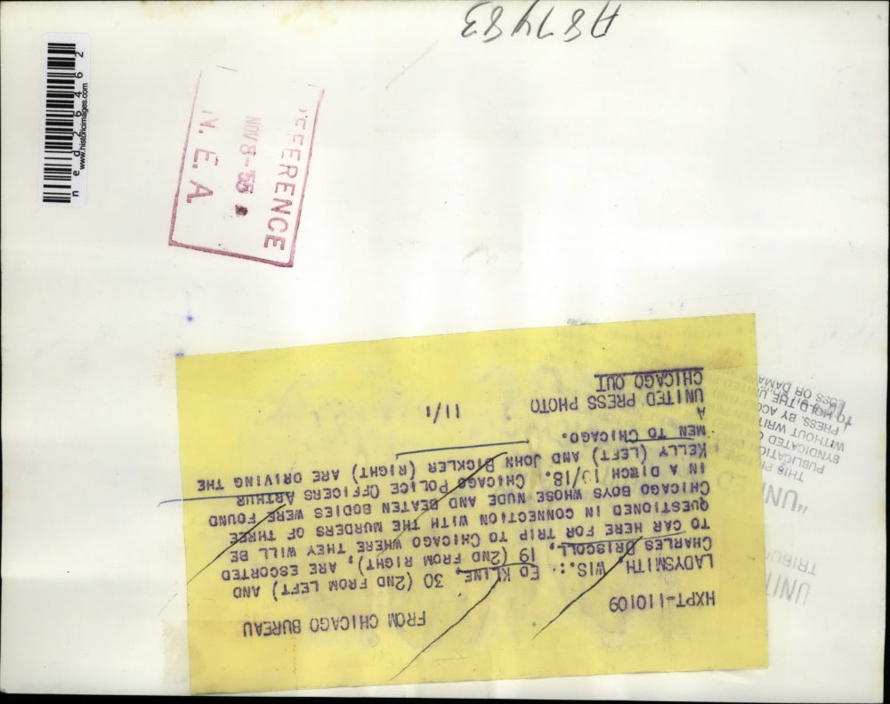 1955 Press Photo Ed Kline and Charles Driscoll Escorted by Officers Arthur Kelly