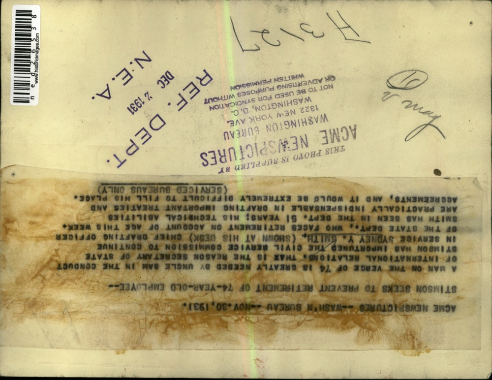 1931 Press Photo Sydney Y. Smith Shown at Desk in Washington D.C.