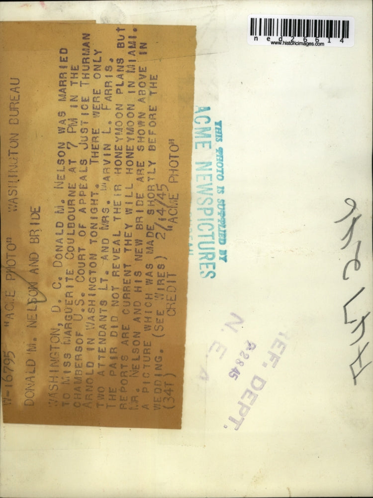 1945 Press Photo Donald M. Nelson Was Married To Miss Marguerite Coulbourne