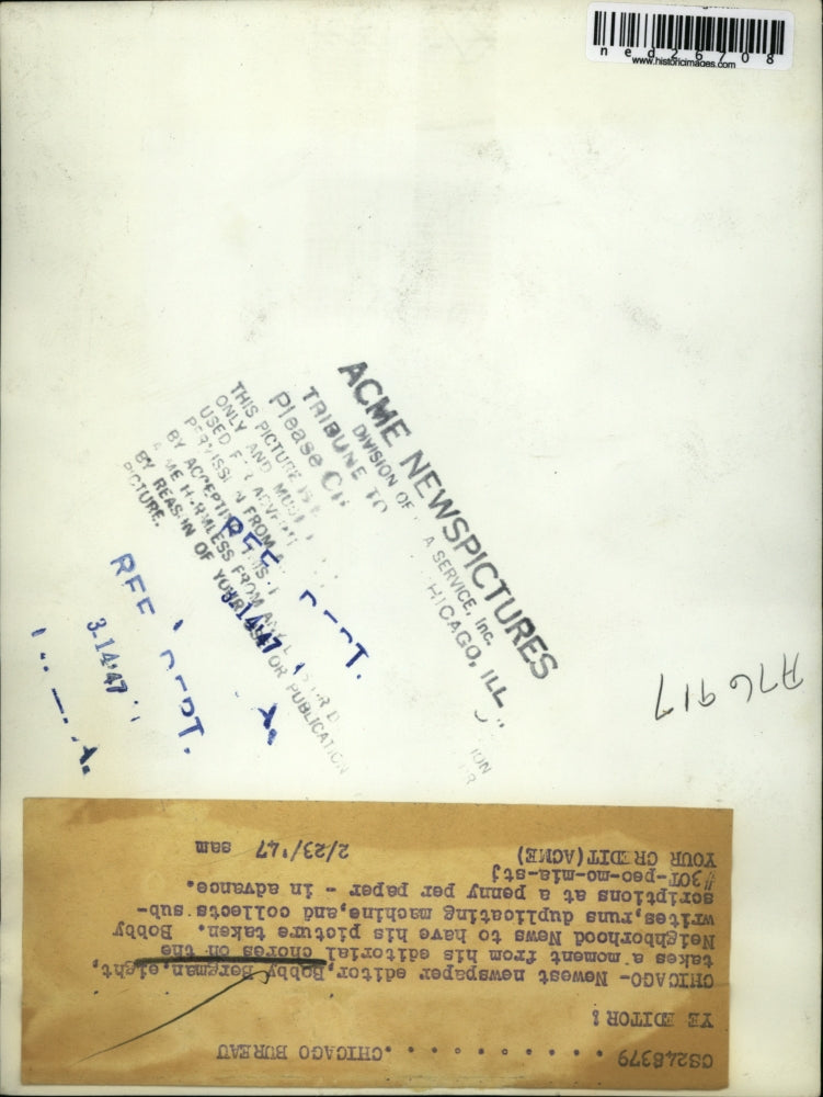 1947 Press Photo Bobby Bergman Editor of Neighborhood News in Chicago.