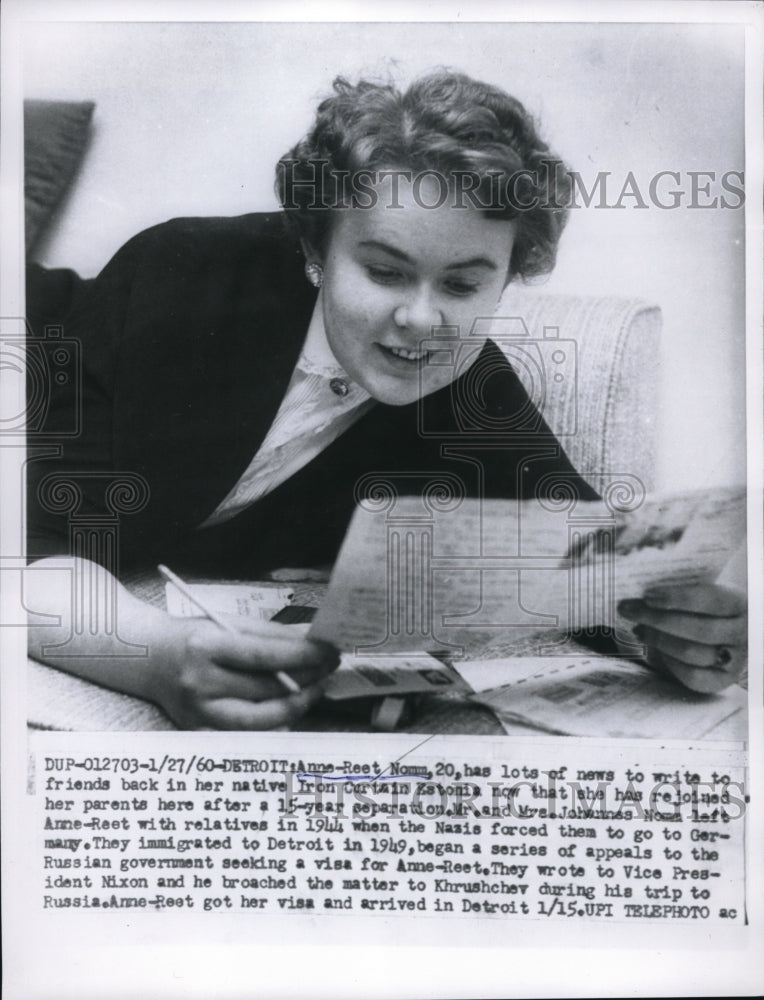 1960 Press Photo Anne-Reet Nomm writing letters to her native Estonians
