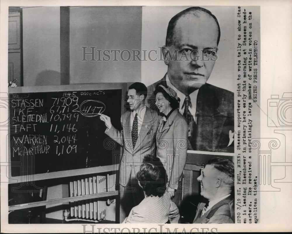 1962 Press Photo St Paul Minn Stassen supporters point to vote tally to show