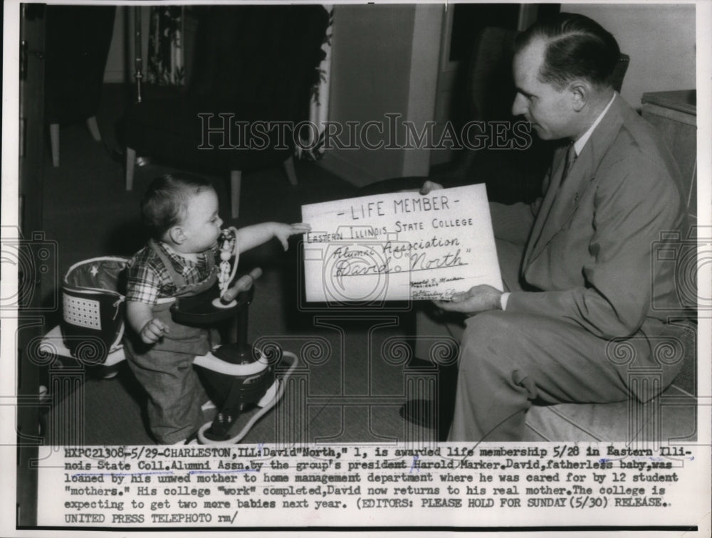 1954 Press Photo David North 1 year old given a life membership to Eastern - Historic Images