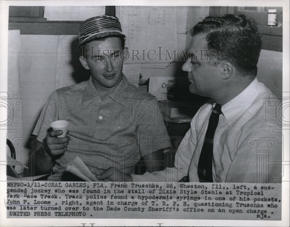 1955 Press Photo Frank Truschke Race Horse Jockey Suspended Tampering With Horse- Historic Images