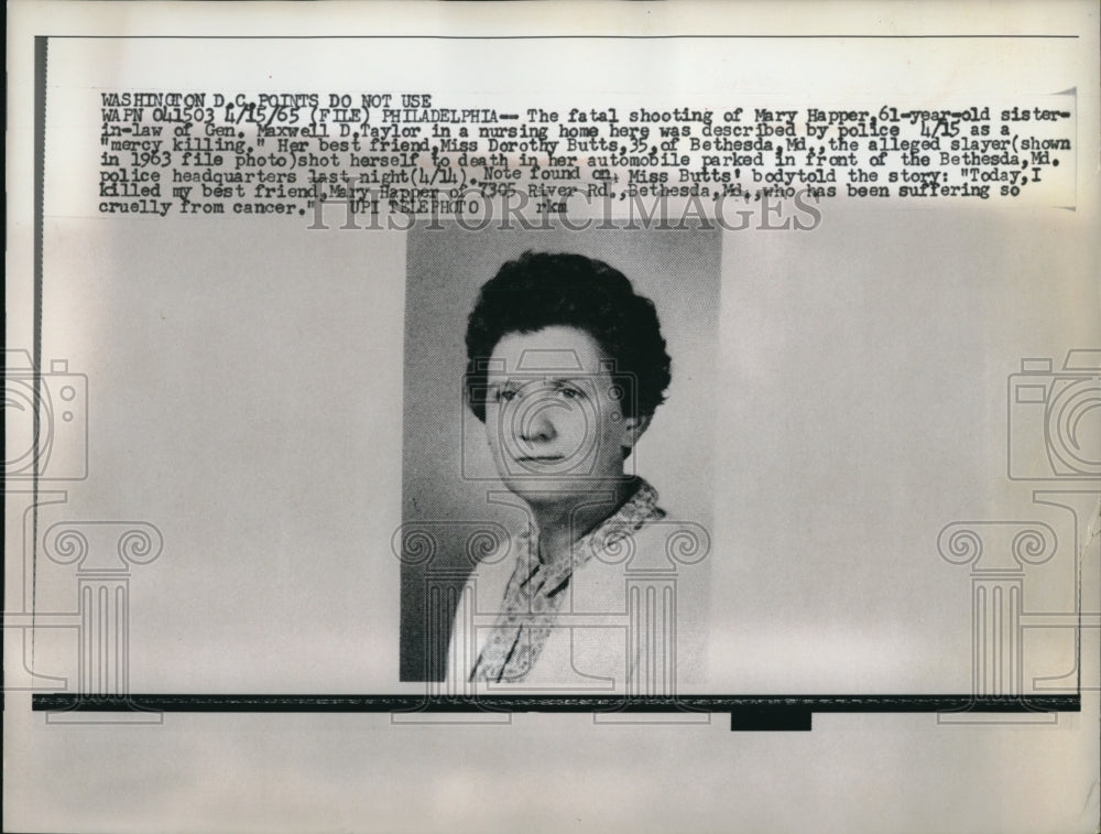 1965 Press Photo Mary Happer fatally shot by Dorothy Butts