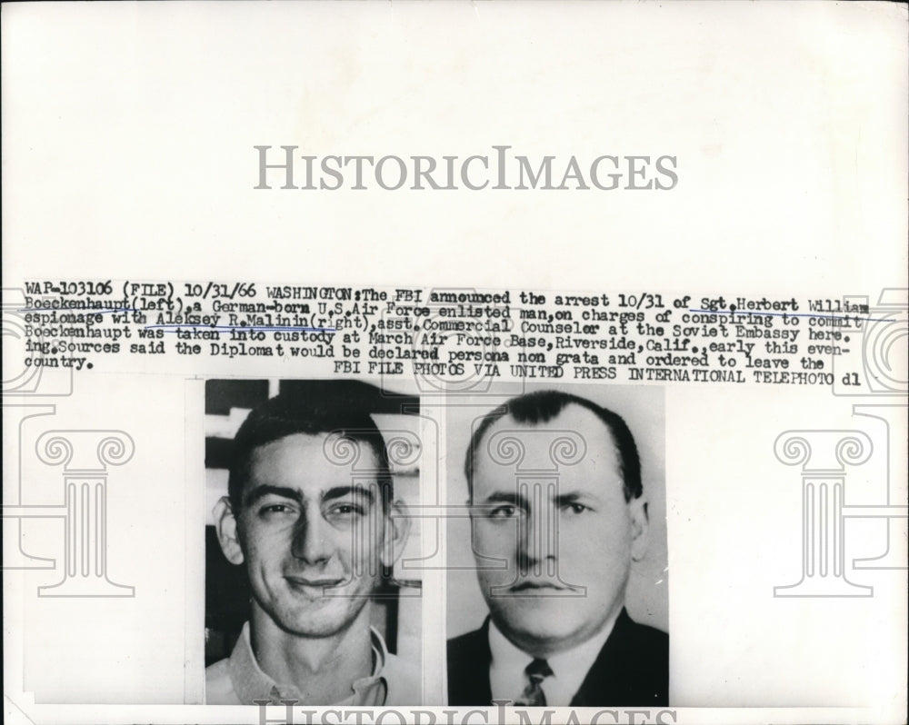 1966 Press Photo Sgt. H.W. Boeckenhaupt & A.R. Malinin charged with espionage