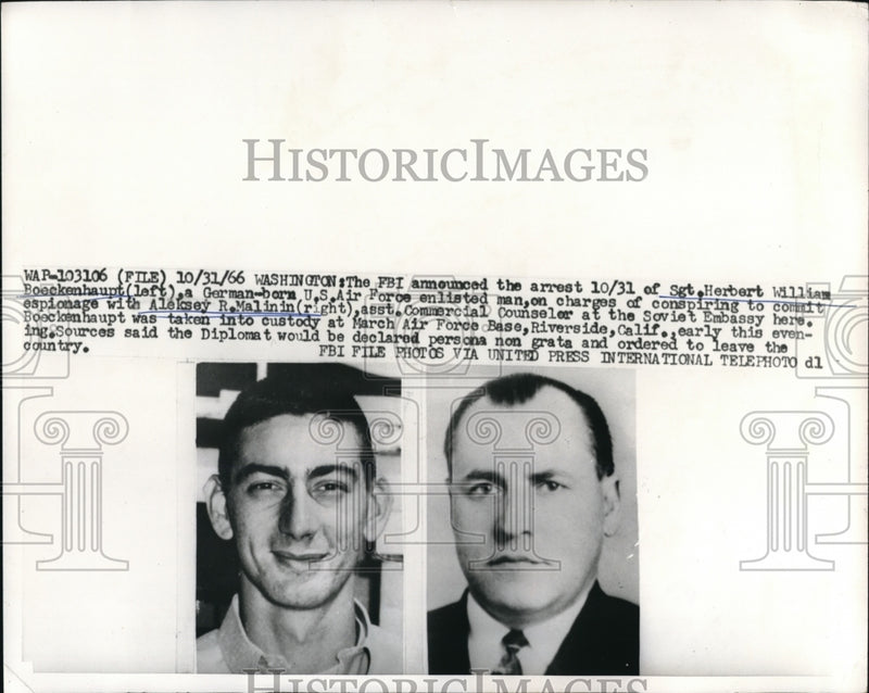 Load image into Gallery viewer, 1966 Press Photo Sgt. H.W. Boeckenhaupt &amp; A.R. Malinin charged with espionage
