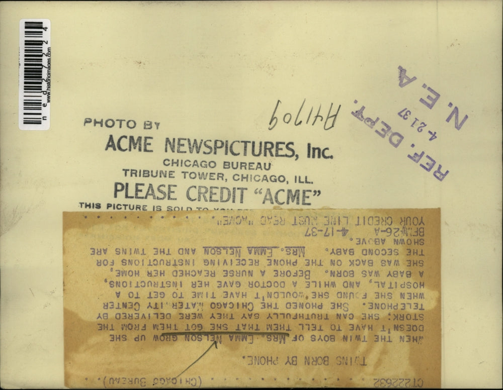 1937 Press Photo Twin boys of Mrs. Emma Nelson