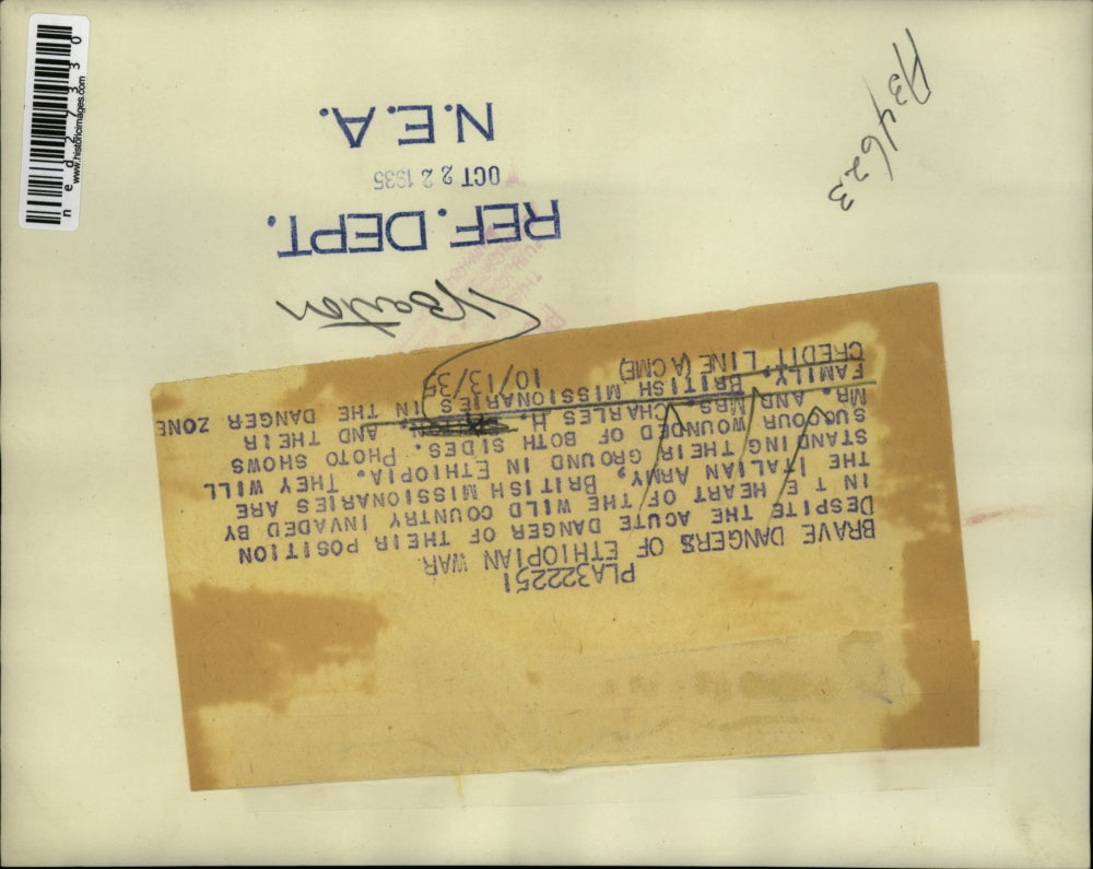 1935 Press Photo Mr and Mrs Charles Barton and their family during the Ethiopian