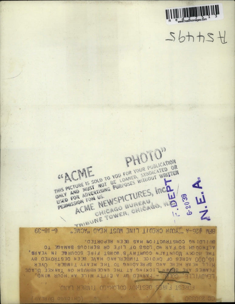 1939 Press Photo Leadville COlo Fanned by 50 MPH wind flames are licking