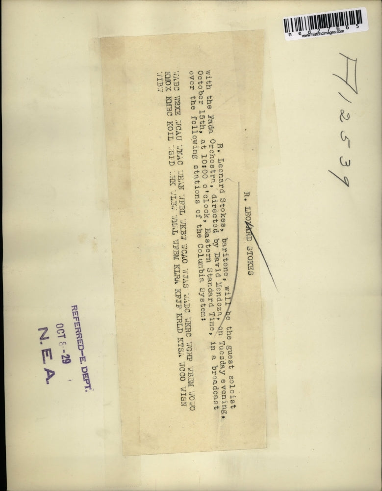 1929 Press Photo R. Leonard Stokes will be the guest soloist with Fada Orchestra