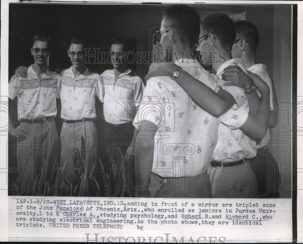 1956 Press Photo Triplet sons of John Fenwicks of Phoenix, Ariz., who enrolled
