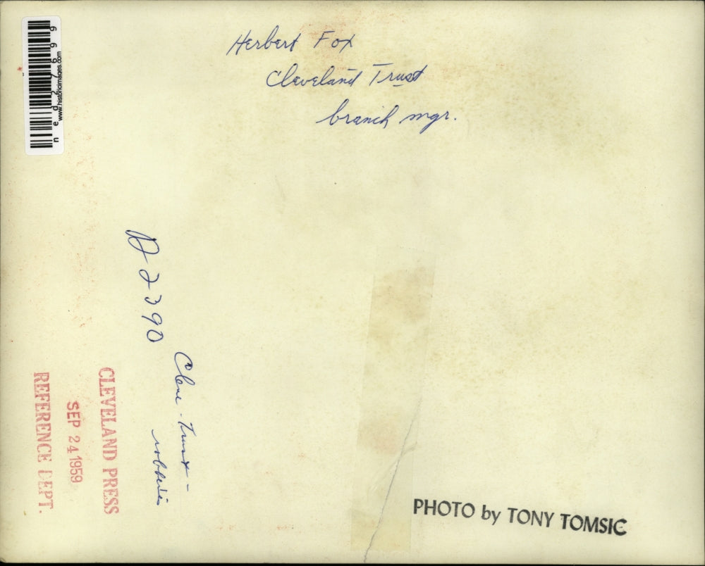 1959 Press Photo Herbert Fox, Cleveland Trust, Branch Manager.