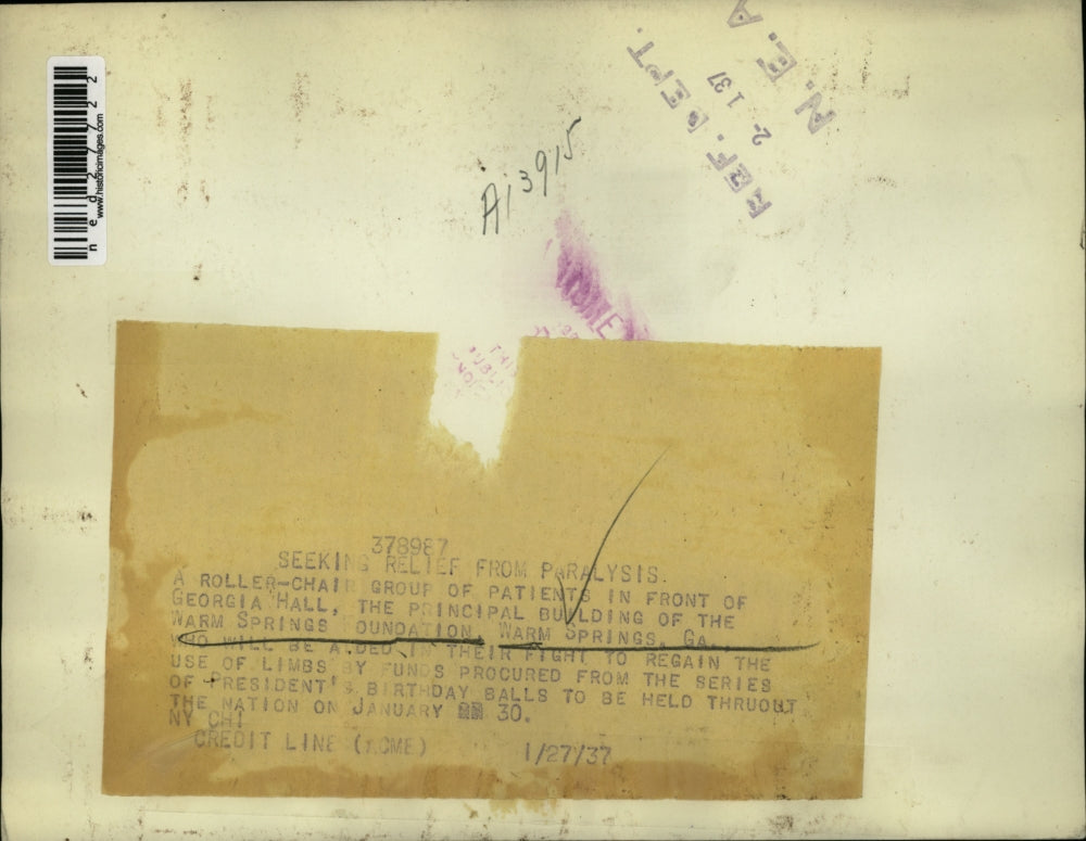 1937 Press Photo Warm Springs Foundation Seeking Relief From Paralysis