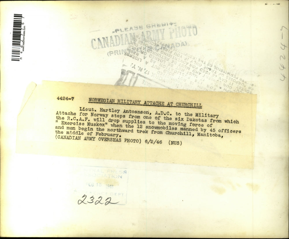 1946 Press Photo Lieut. Hartley Antosnson, A.D.C. to the military attache