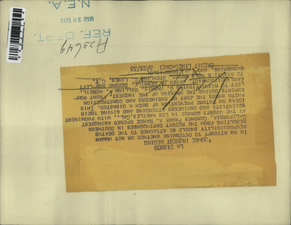 1933 Press Photo Prominent scientists and Engineers at Earthquake Inquest