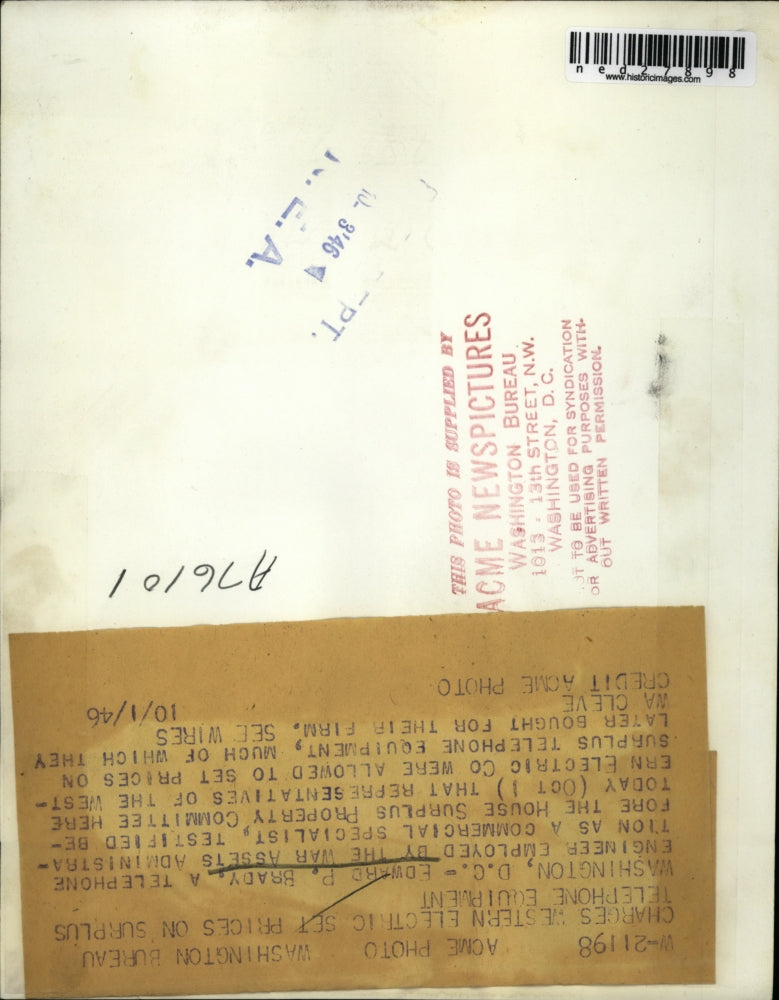 1946 Press Photo Washington DC Edward P Brady Testified Western Electric Prices