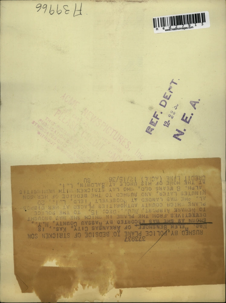 1936 Press Photo Helen Benshoff rushed to her sick sons bedside.