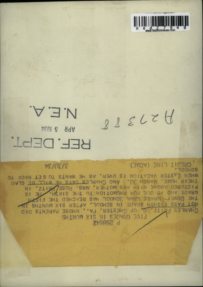 1934 Press Photo Charles Fritz, 6 of Chester Pa after 6 months in the Dewey-