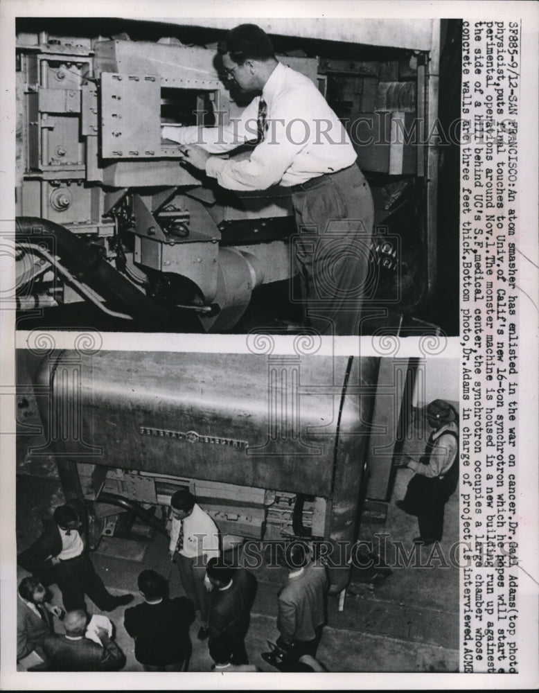 1951 Press Photo Atom Smasher Worked on by Dr. Gail Adams in San Francisco,