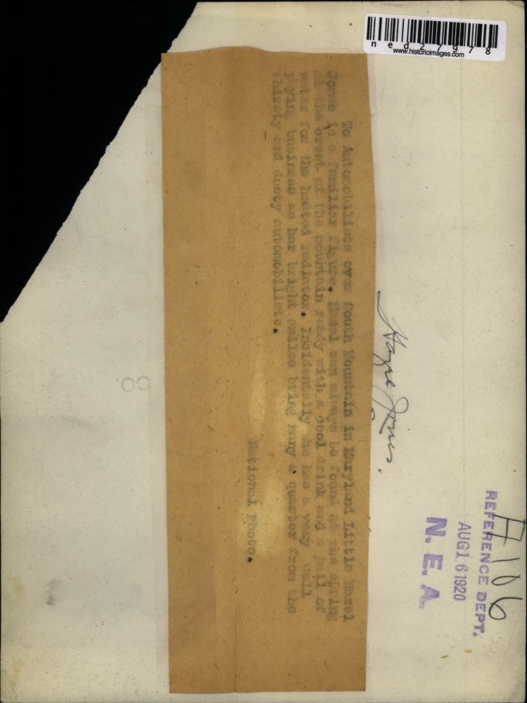 1920 Press Photo to automobiles on South Mountain in Maryland Hazel Jones is a