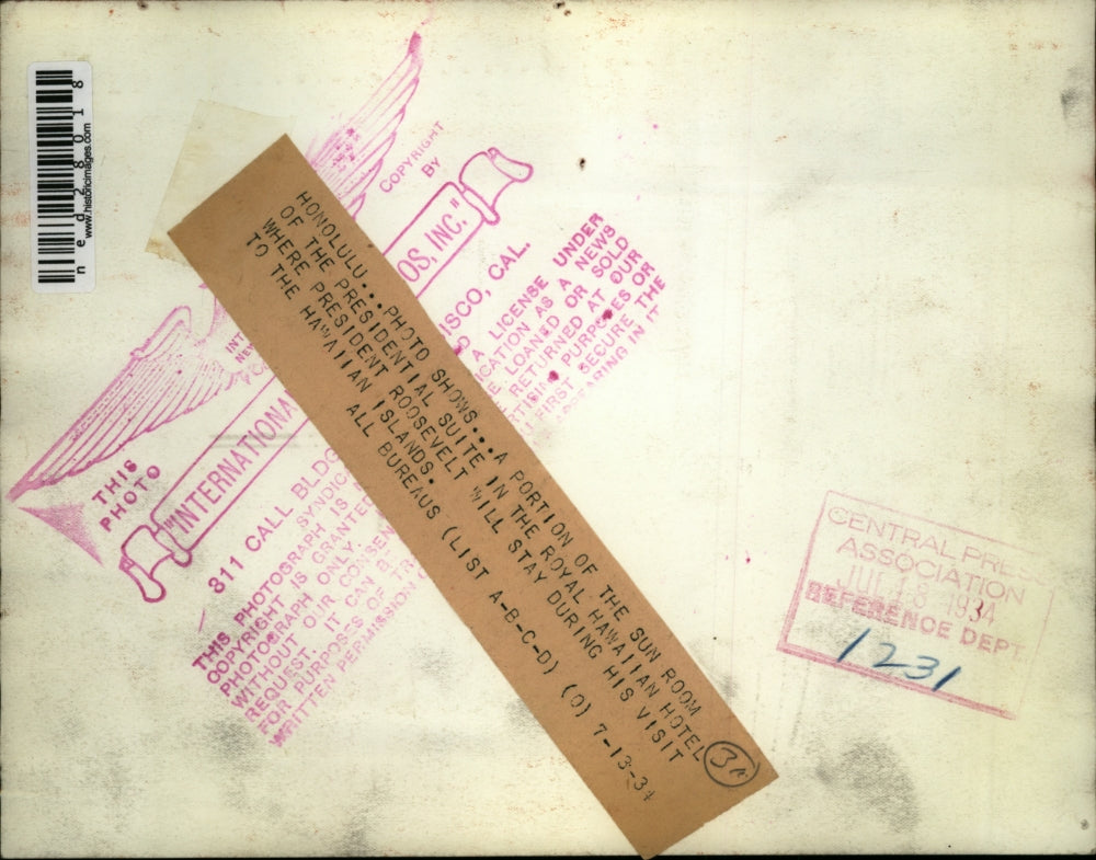 1931 Press Photo Photo shows portion of sun rom of the Presidential Suite in