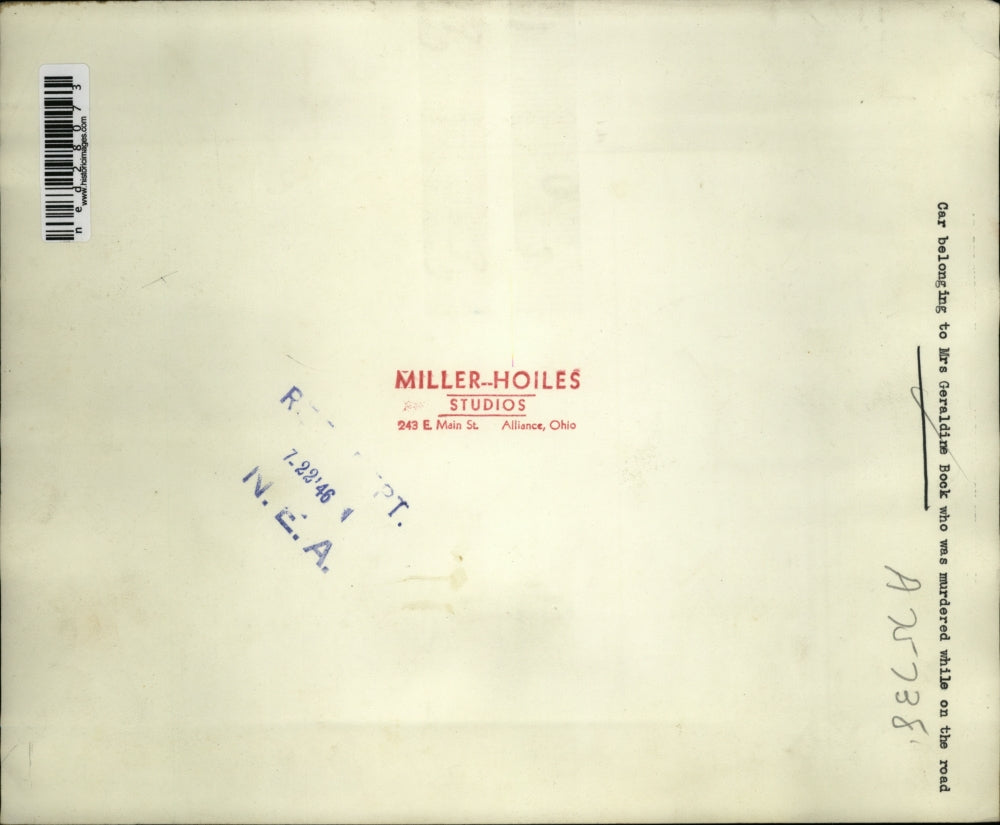 1946 Press Photo Car belonging to Mrs. Geraldine Bock who was murdered.