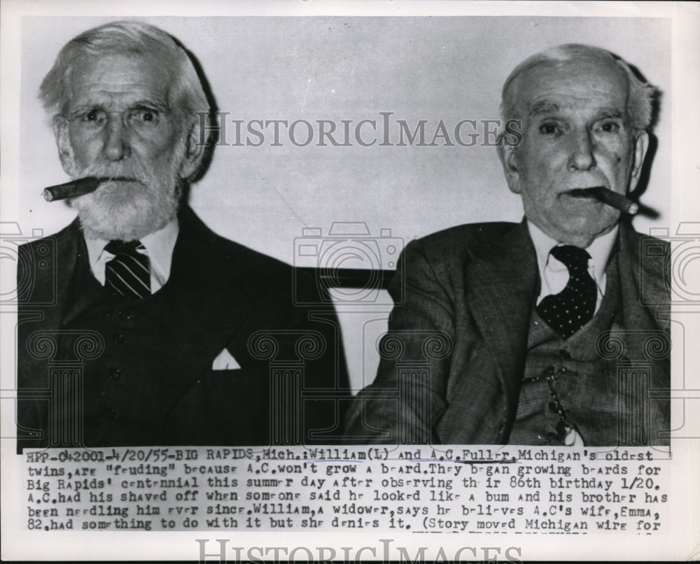 1955 Press Photo Michigan's oldest twins William and A.C Fuller.