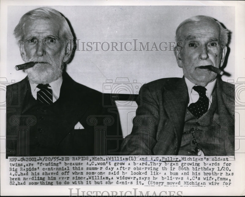 Load image into Gallery viewer, 1955 Press Photo Michigan's oldest twins William and A.C Fuller.
