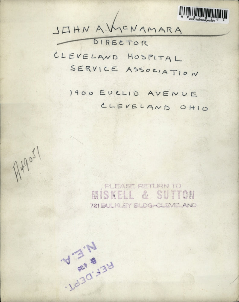 1938 Press Photo John McNamara Director of Cleveland Hospital Service Associates