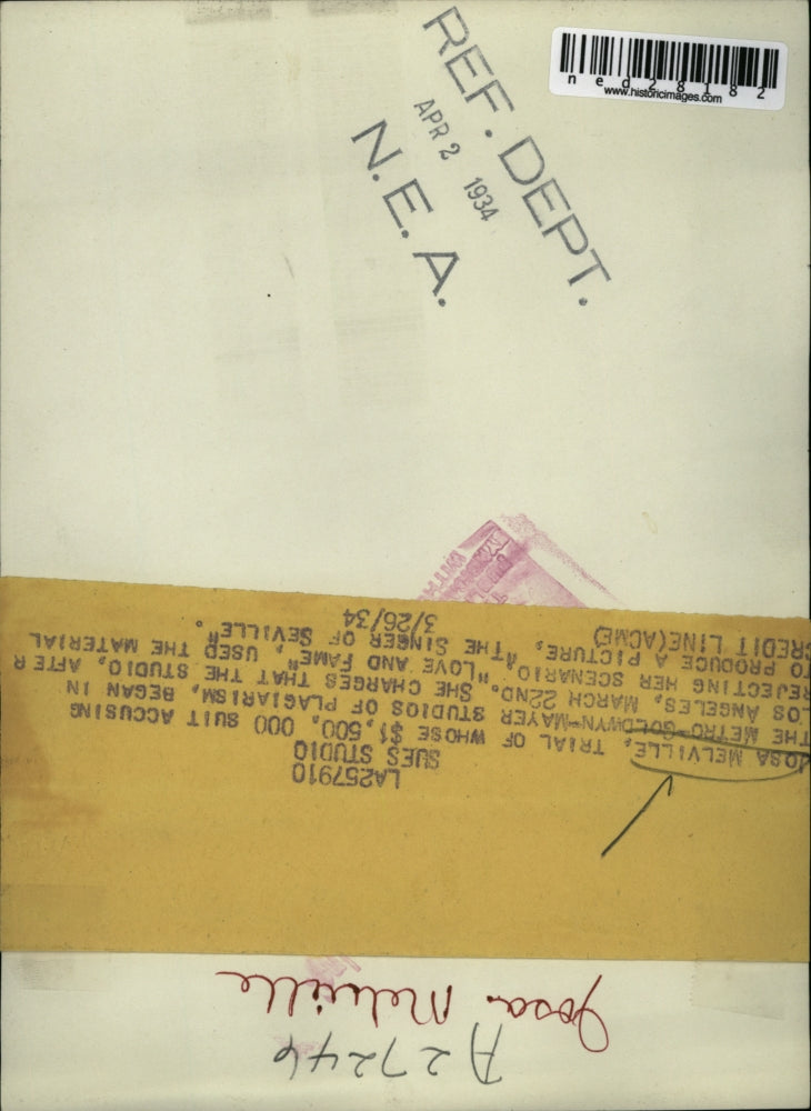 1934 Press Photo Josa Melville suing Metro-Goldwyn-Mayer Studios