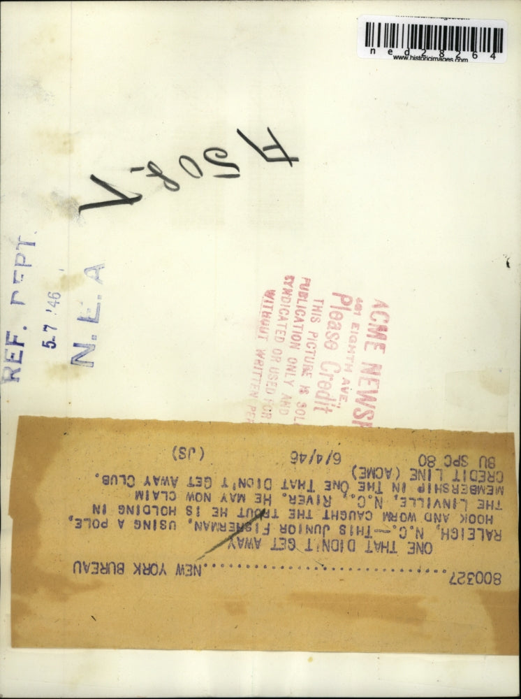 1946 Press Photo Junior Fisherman, using a pole, catches Trout