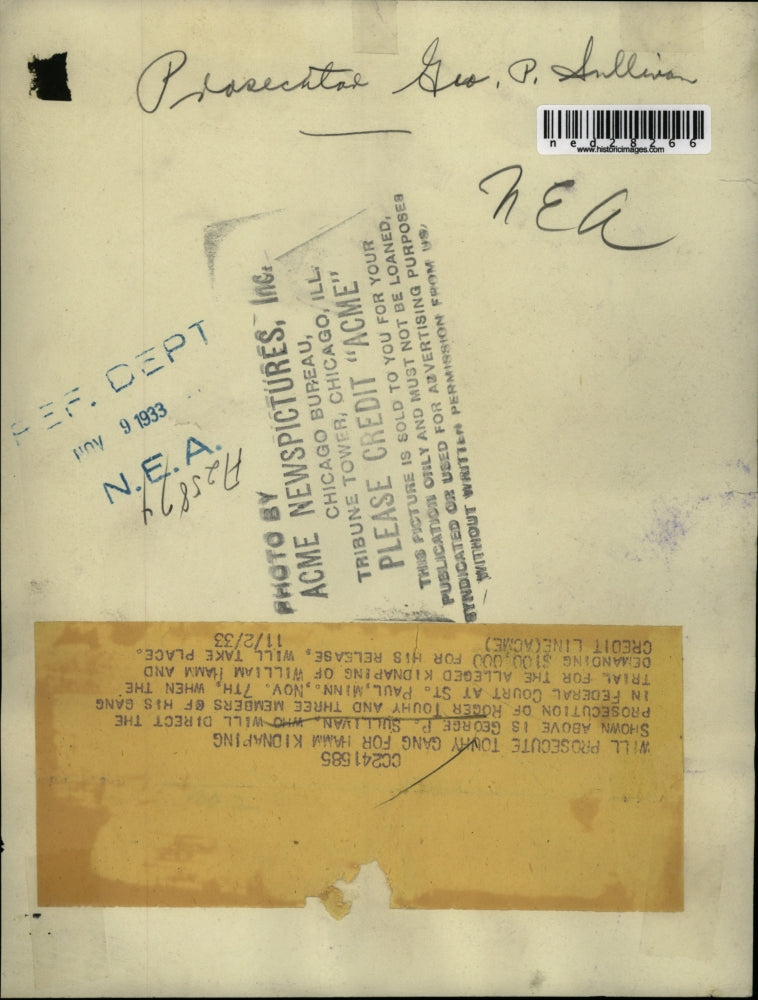 1933 Press Photo George P. Sullivan in federal court at St. Paul, Minnesota