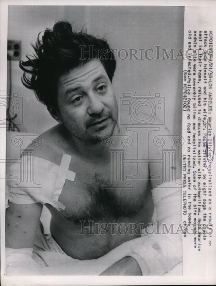 1958 Press Photo Los Angeles Maurice Oliver hospitalized as result of attack on