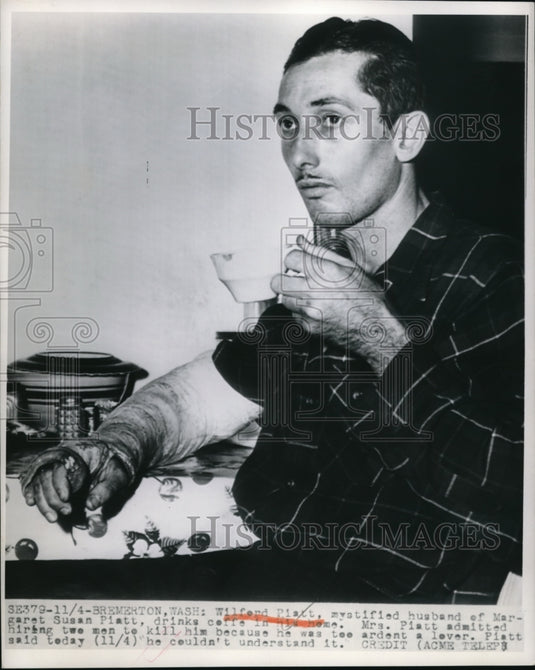 1949 Press Photo Bremerton Washington Wilford Platt mystified husband ofMargaret