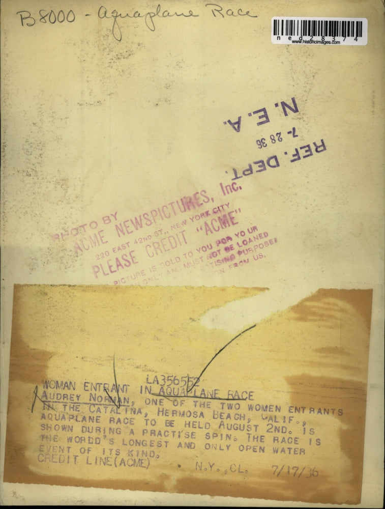 1936 Press Photo Audrey Norman Practice Run For Aquaplane Race