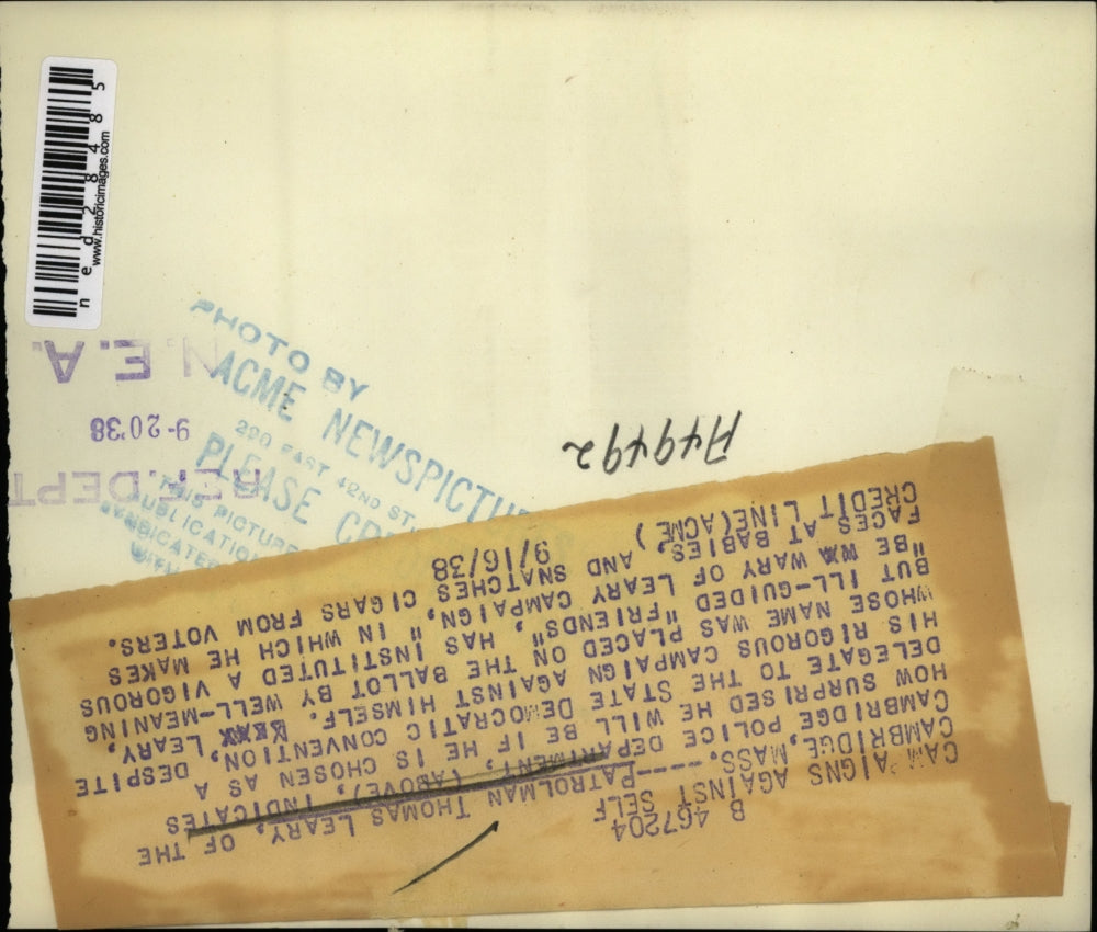 1938 Press Photo Thomas Leary Shows How Surprised He'd Be If He's Chosen