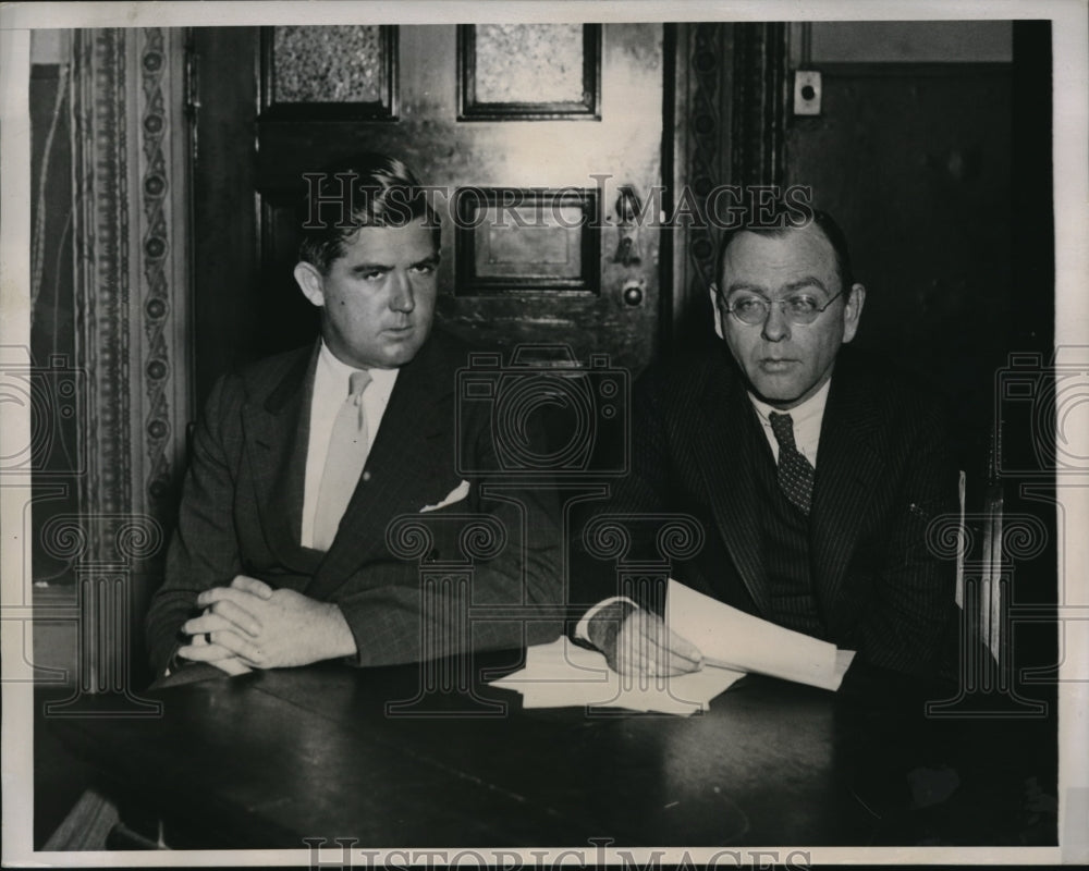 1935 Press Photo jack Kehoe and Fred Pine at Bell Gem Plot Inquiry