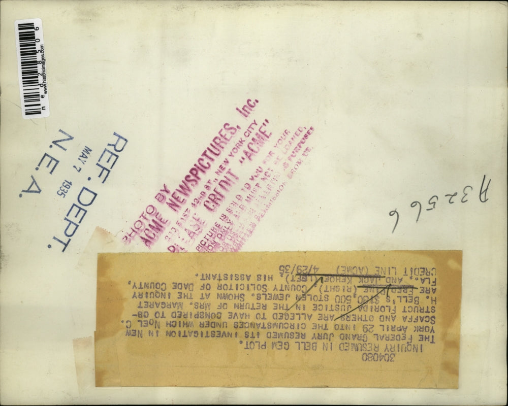 1935 Press Photo jack Kehoe and Fred Pine at Bell Gem Plot Inquiry